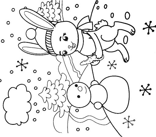 Зимова розмальовка: зайчик і сніговик – МегаЗнайка. Розмальовки